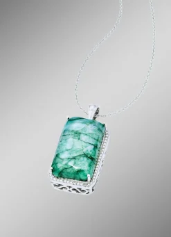 Anhänger mit natürlichem Smaragd und Ankerkette