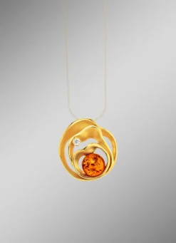 Begeisternder Anhänger mit Bernstein und synth. Zirkonia