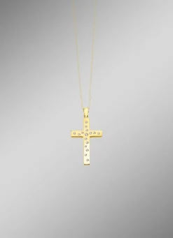 Beidseitig tragbarer Kreuz-Anhänger mit synth. Zirkonia