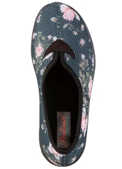 Bequeme Damen-Hausschuhe, Weite H, aus floral bedrucktem Meshmaterial