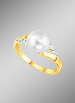 Bezaubernder Damenring mit Brillanten und Süßwasser-Zuchtperle