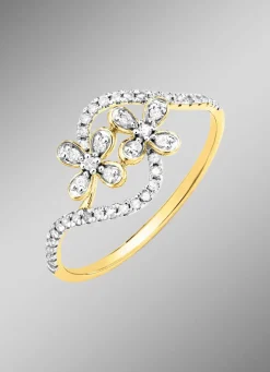 Damenring im Blumen-Design, 10 Brillanten, 34 Diamanten