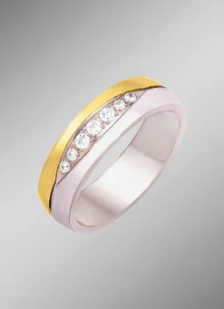Damenring in Bicolor mit synth. Zirkonia