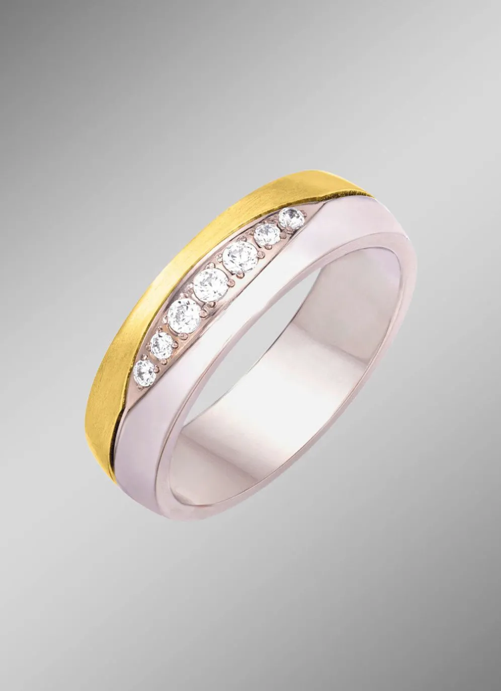 Damenring in Bicolor mit synth. Zirkonia