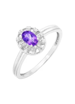 Damenring mit echt Amethyst und synth. Zirkonia