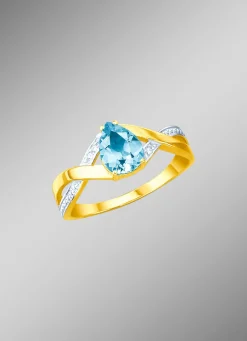 Damenring mit echt Blautopas und Brillanten