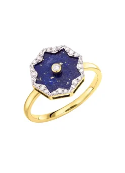 Damenring mit echt Lapislazuli, Brillanten und Diamanten