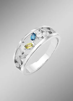 Damenring mit echt Peridot, Blautopas, beh., und synth. Zirkonia