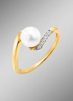 Damenring mit Süßwasser-Zuchtperle und synth. Zirkonia