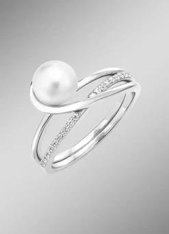 Damenring mit Süßwasser-Zuchtperle und synth. Zirkonia
