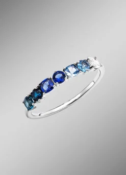 Damenring mit synth. Zirkonia in Weiß und Blautönen