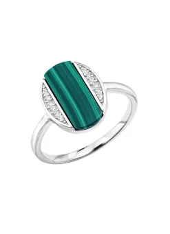 Damenring mit Zirkonia und Malachit
