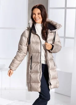 Daunen-Kurzmantel mit fester Kapuze