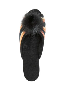 ELENA EDEN, schicke Damen-Pantoletten, Weite G, mit Kunstfellpompon