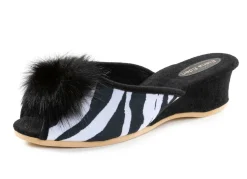ELENA EDEN, schicke Damen-Pantoletten, Weite G, mit Kunstfellpompon