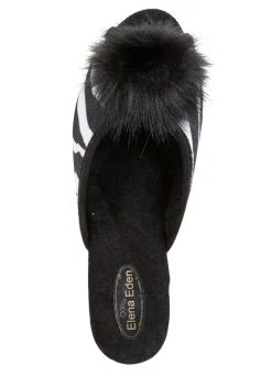ELENA EDEN, schicke Damen-Pantoletten, Weite G, mit Kunstfellpompon
