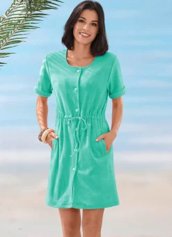 Frottier-Kleid mit durchgehender Knopfleiste