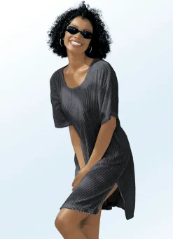 Frottier-Kleid mit Streifenstruktur und kurzen Ärmeln