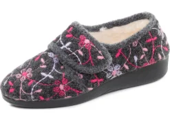 Gefütterte Damen-Hausschuhe, mit Klettverschluss