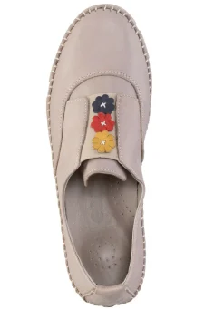 Gemini Slipper mit dezenter Knitter-Struktur und bunten Leder-Blüten