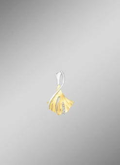 Ginkgoblatt-Anhänger in Bicolor mit synth. Zirkonia