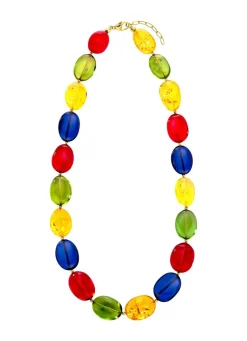 Halskette mit echt Bernstein in Multicolor