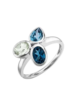 Harmonie der Farben: Damenring mit Blautopasen und grünem Amethyst