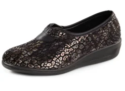 Hausschuh aus bedrucktem Samt in Leo-Muster