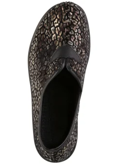 Hausschuh aus bedrucktem Samt in Leo-Muster