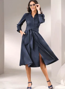 Hemdblusenkleid mit breitem Bindegürtel