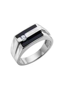 Herrenring aus Silber mit Echt Onyx und synthetischen Zirkonia