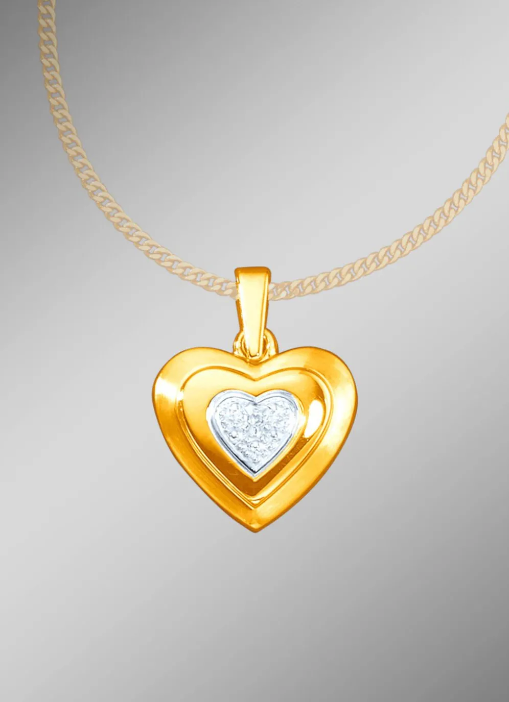 Herz Anhänger in Bicolor mit Diamant