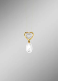 Herz-Anhänger mit Süßwasser-Zuchtperle und synth. Zirkonia