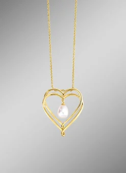 Herz-Anhänger mit Süßwasser-Zuchtperle und Ankerkette