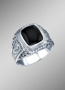 In massiver Ausführung: stilvoller Herrenring mit echt Onyx