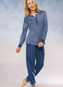 Interlock Schlafanzug, Knopfleiste und Bündchen
