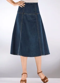 Jeans-Rock mit kontrastfarbenen Teilungsnähten