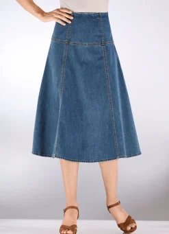 Jeans-Rock mit kontrastfarbenen Teilungsnähten