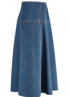 Jeans-Rock mit kontrastfarbenen Teilungsnähten