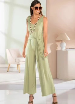 Jumpsuit mit angenähtem Hüftbindegürtel in 3 Farben