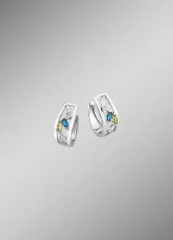 Klappcreolen mit Blautopas, beh., echt Peridot und synth. Zirkonia