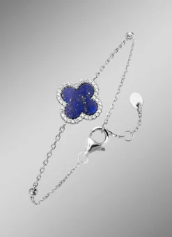 Kleeblatt-Armband mit echt Lapislazuli und synth. Zirkonia