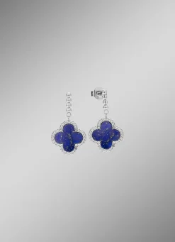 Kleeblatt-Ohrstecker mit echt Lapislazuli und synth. Zirkonia