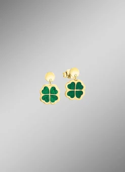 Kleeblatt-Ohrstecker mit echt Malachit