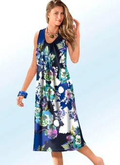 Kleid mit farbbrillantem Druckdessin und Raffungen