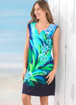 Kleid mit farbbrillantem Druckdessin, ärmellos