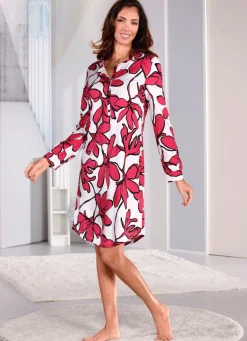 Knielanges Nachthemd, Knopfleiste und knöpfbaren Bündchenabschlüssen