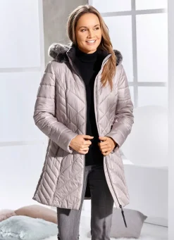 Kurzmantel mit abnehmbarem Kunstpelz-Besatz