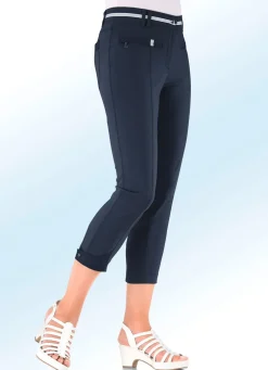 7/8-lange Hose mit kontrastfarbenem Zierband