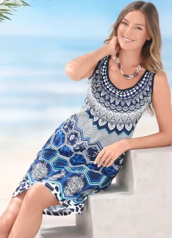 Laurina Kleid mit platziertem Druckdessin, breite Träger